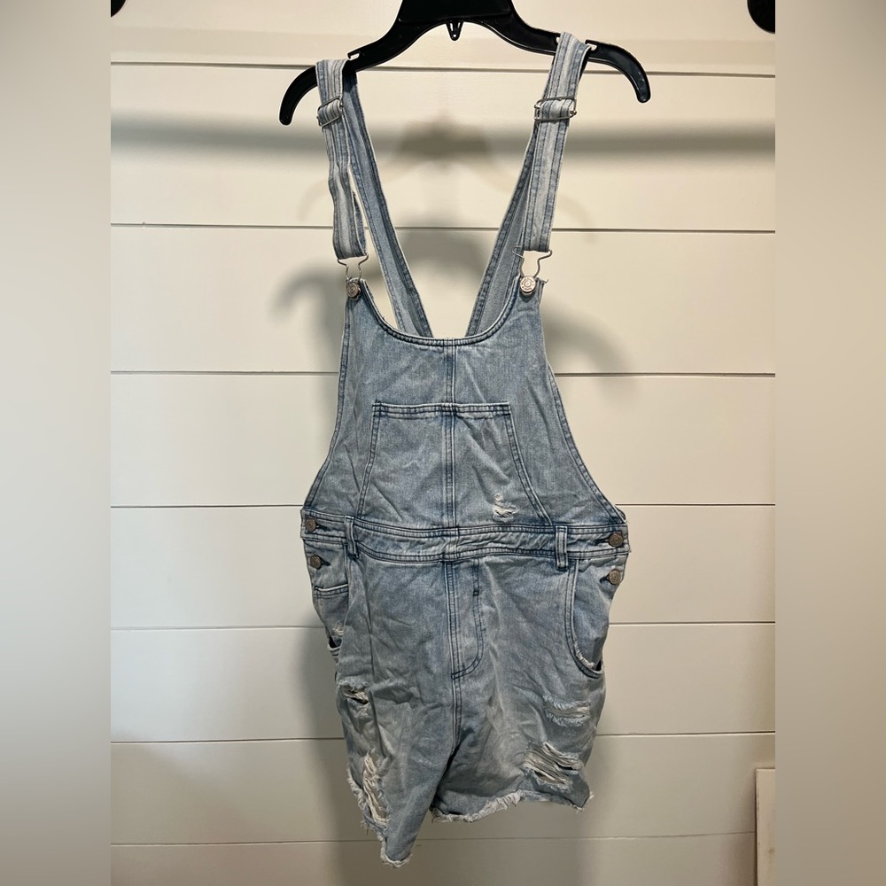 White birch short overalls with distress